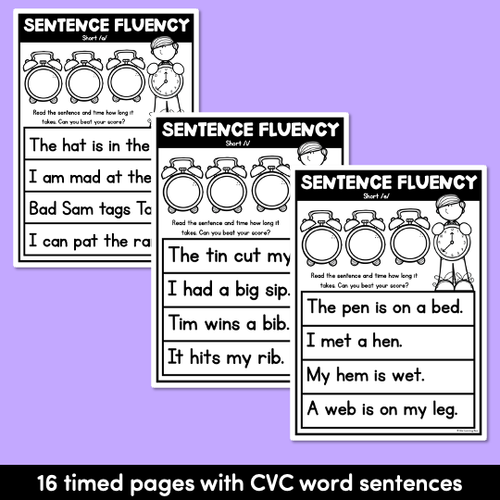 Resource preview 2 for Kindergarten Reading Fluency CVC Word Sentences | Short Vowel Word Families
