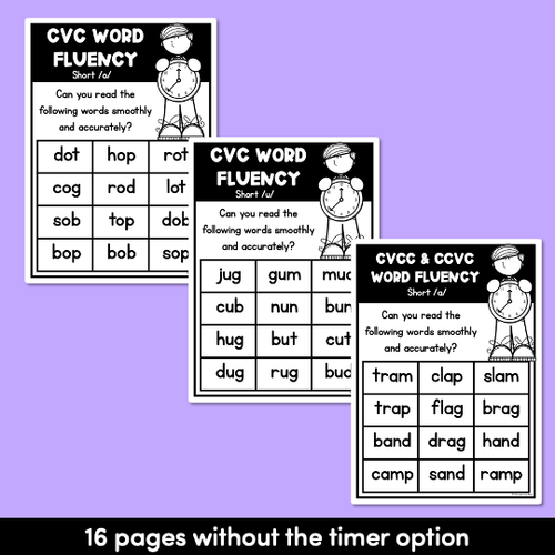 Resource preview 3 for Kindergarten Reading Fluency with CVC Word Drills | Short Vowel Word Families