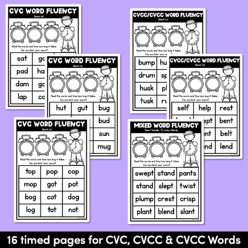 Resource preview 2 for Kindergarten Reading Fluency with CVC Word Drills | Short Vowel Word Families