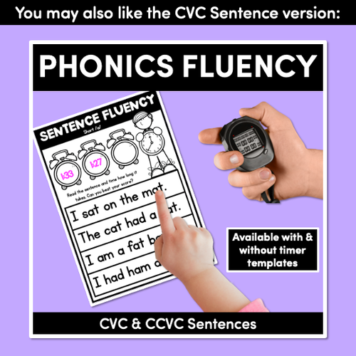 Resource preview 4 for Kindergarten Reading Fluency with CVC Word Drills | Short Vowel Word Families