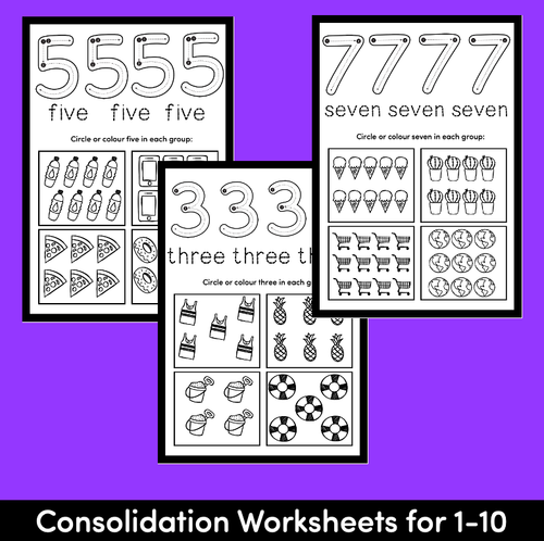 Resource preview 3 for Kindergarten Math Worksheets | Numbers 1 - 10