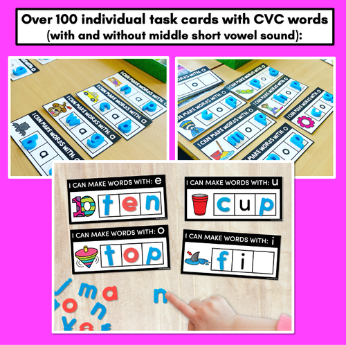 Resource preview 3 for CVC WORD BUILDING MATS & TASK CARDS | No Prep Short Vowel Activities