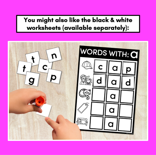 Resource preview 4 for CVC WORD BUILDING MATS & TASK CARDS | No Prep Short Vowel Activities