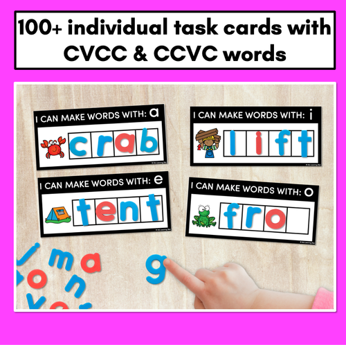 Resource preview 3 for CVCC CCVC WORD BUILDING MATS & TASK CARDS | No Prep Phonics Activities