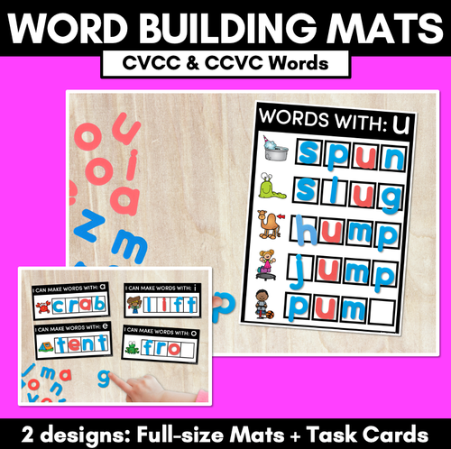 Resource preview 1 for CVCC CCVC WORD BUILDING MATS & TASK CARDS | No Prep Phonics Activities