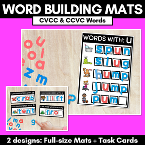 CVCC CCVC WORD BUILDING MATS & TASK CARDS | No Prep Phonics Activities