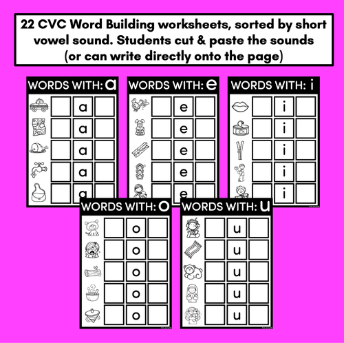 Resource preview 2 for CVC WORD BUILDING WORKSHEETS - Cut & Paste Phonics Printables