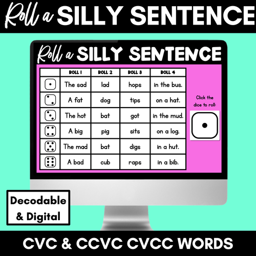 Resource preview 1 for Decodable Sentences with CVC CVCC CCVC Words - DIGITAL Roll a Silly Sentence