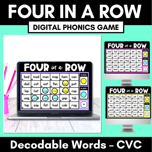 Resource preview 1 for CVC Words DIGITAL Phonics Game - Four in A Row Decodable Words PowerPoint