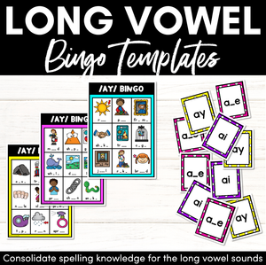 LONG VOWEL WORDS BINGO - Vowel Teams and Long Vowel Phonemes Phonics Game