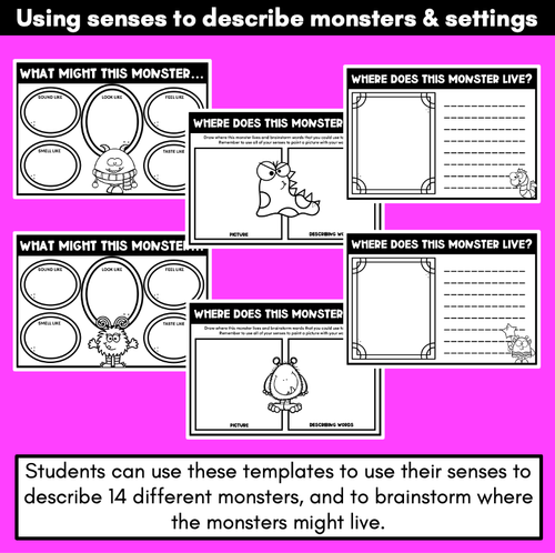 Resource preview 3 for Monster Descriptive Writing - Vocabulary Worksheets & Writing Templates
