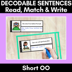 Short OO Phoneme Decodable Sentences - Read, Match & Write