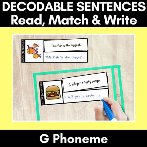 Resource preview 1 for G Phoneme Decodable Sentences - Read, Match & Write
