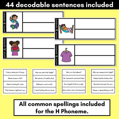 Resource preview 1 for H Phoneme Decodable Sentences - Read, Match & Write