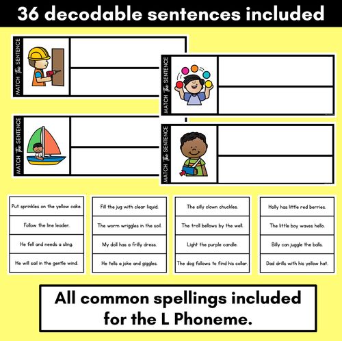 Resource preview 2 for L Phoneme Decodable Sentences - Read, Match & Write