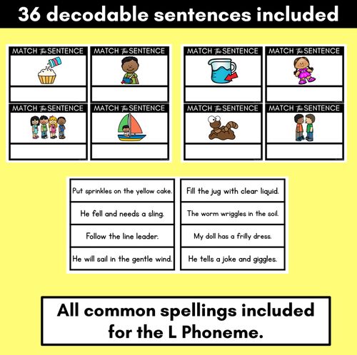 Resource preview 2 for L Phoneme Decodable Sentences - Read & Match