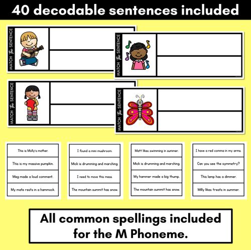 Resource preview 2 for M Phoneme Decodable Sentences - Read, Match & Write