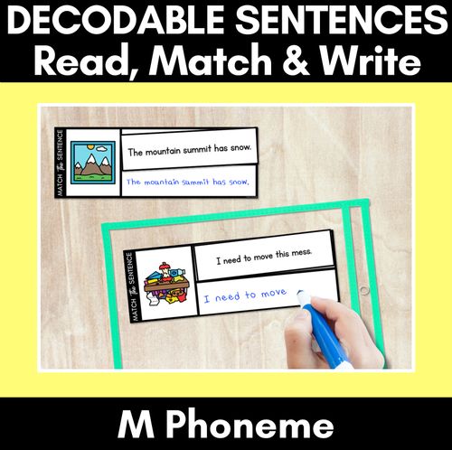 Resource preview 1 for M Phoneme Decodable Sentences - Read, Match & Write