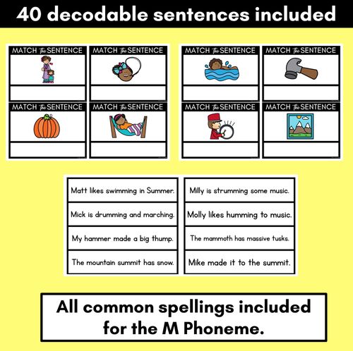 Resource preview 2 for M Phoneme Decodable Sentences - Read and Match