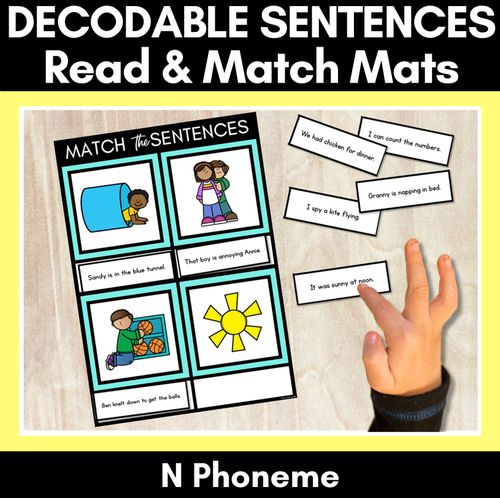 Resource preview 1 for N Phoneme Decodable Sentence Mats - Read & Match