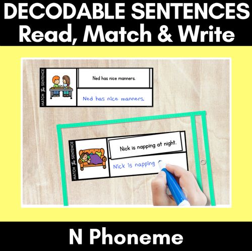 Resource preview 1 for N Phoneme Decodable Sentences - Read, Match & Write