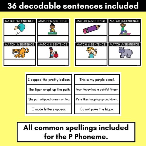 Resource preview 2 for P Phoneme Decodable Sentences - Read & Match