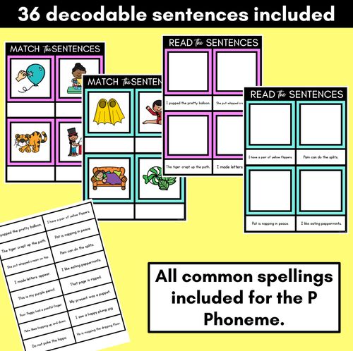 Resource preview 2 for P Phoneme Decodable Sentence Mats - Read & Match