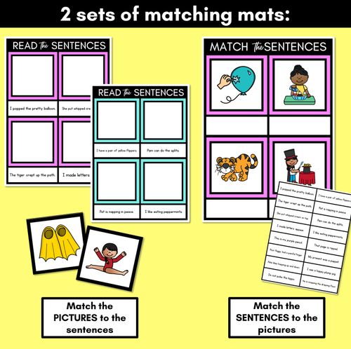 Resource preview 3 for P Phoneme Decodable Sentence Mats - Read & Match