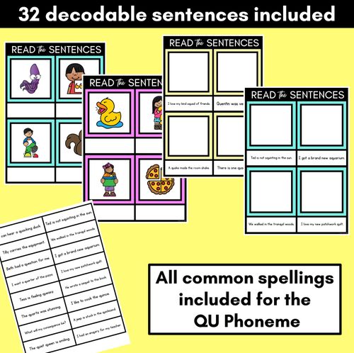 Resource preview 2 for QU Phoneme Decodable Sentence Mats - Read & Match