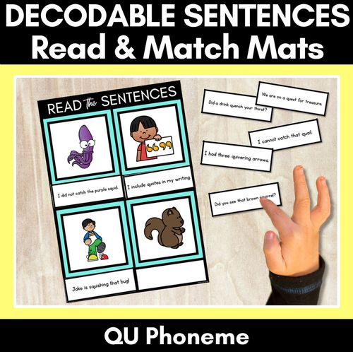 Resource preview 1 for QU Phoneme Decodable Sentence Mats - Read & Match