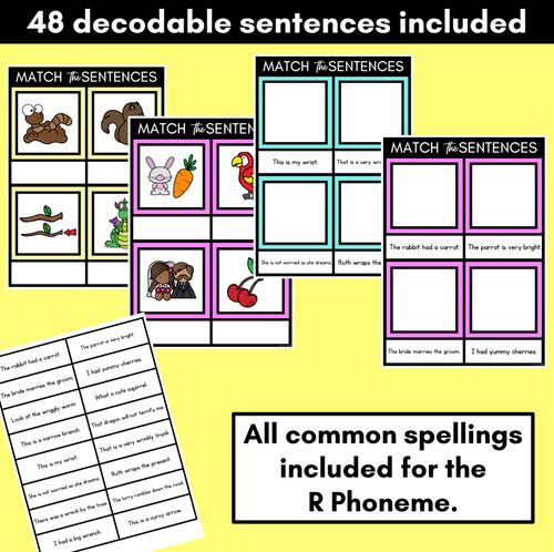 Resource preview 2 for R Phoneme Decodable Sentence Mats - Read & Match