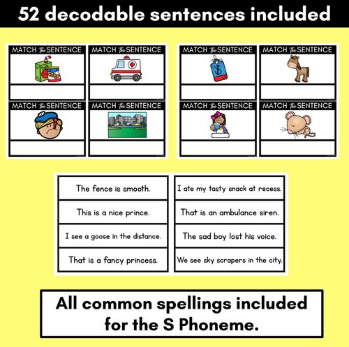 Resource preview 2 for S Phoneme Decodable Sentences - Read & Match