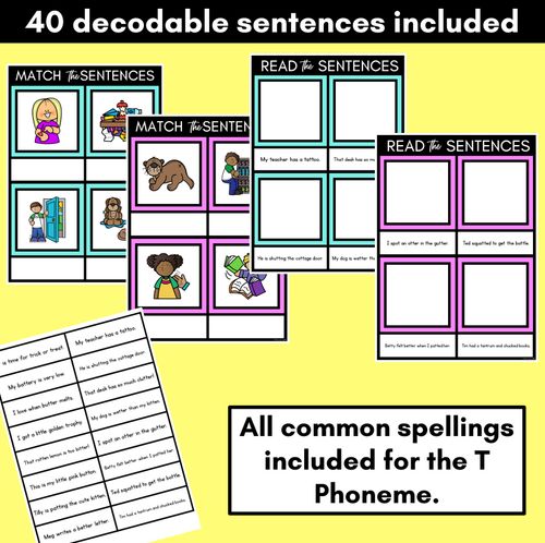 Resource preview 2 for T Phoneme Decodable Sentence Mats - Read & Match