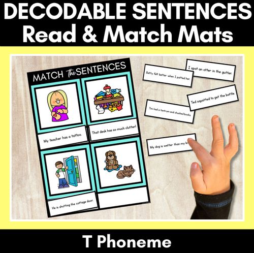 Resource preview 1 for T Phoneme Decodable Sentence Mats - Read & Match