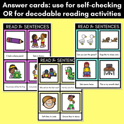 Resource preview 4 for S Phoneme Decodable Sentence Mats - Read & Match