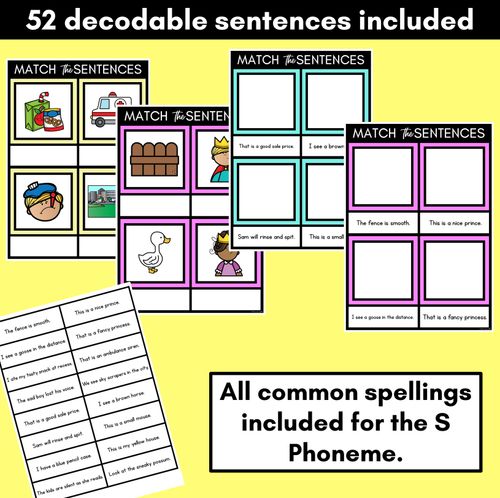 Resource preview 2 for S Phoneme Decodable Sentence Mats - Read & Match