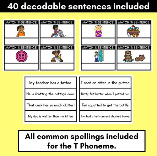 Resource preview 2 for T Phoneme Decodable Sentences - Read & Match
