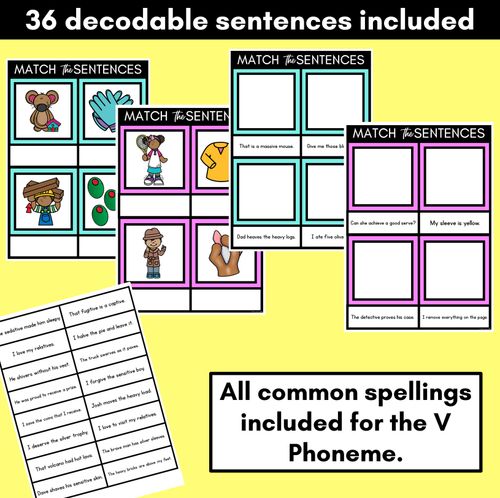 Resource preview 2 for V Phoneme Decodable Sentence Mats - Read & Match