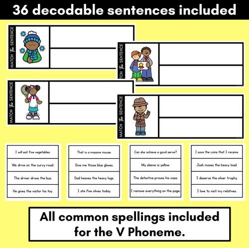Resource preview 2 for V Phoneme Decodable Sentences - Read, Match & Write