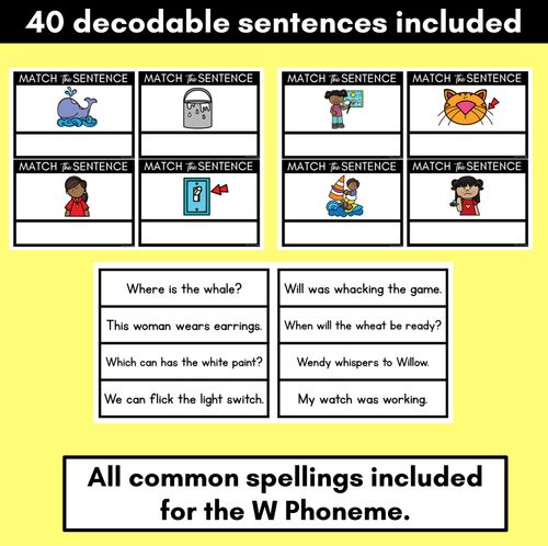 Resource preview 2 for W Phoneme Decodable Sentences - Read & Match