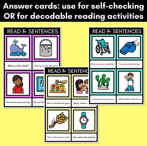 Resource preview 4 for W Phoneme Decodable Sentence Mats - Read & Match