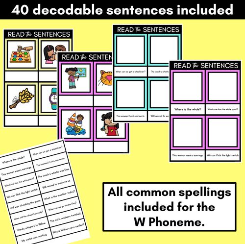 Resource preview 2 for W Phoneme Decodable Sentence Mats - Read & Match