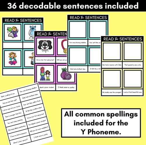 Resource preview 2 for Y Phoneme Decodable Sentence Mats - Read & Match