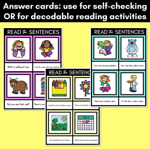 Resource preview 4 for Y Phoneme Decodable Sentence Mats - Read & Match