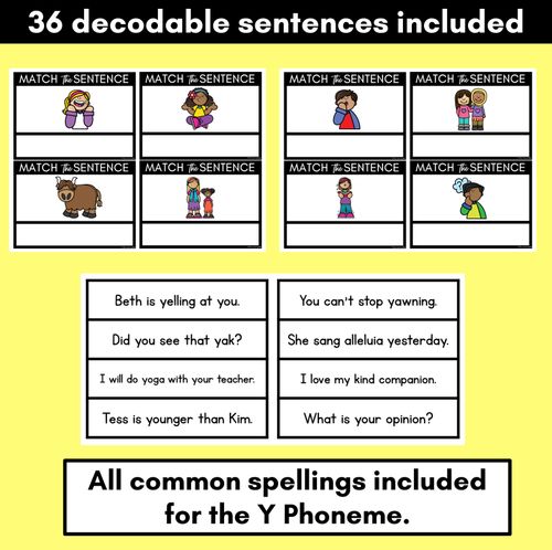 Resource preview 2 for Y Phoneme Decodable Sentences - Read & Match