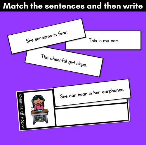 Resource preview 3 for R-Controlled Vowels EER Phoneme Decodable Sentences - Read, Match & Write