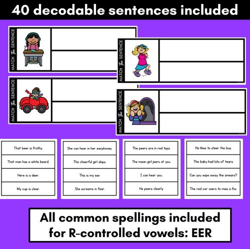 Resource preview 2 for R-Controlled Vowels EER Phoneme Decodable Sentences - Read, Match & Write