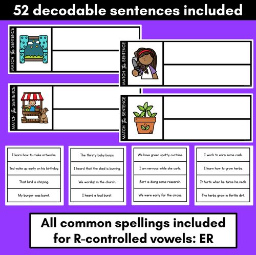 Resource preview 2 for R-Controlled Vowels ER Phoneme Decodable Sentences - Read, Match & Write