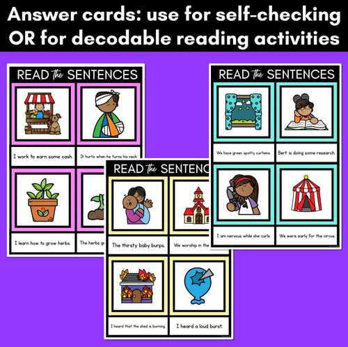 Resource preview 4 for R-Controlled Vowels ER Phoneme Decodable Sentence Mats - Read & Match