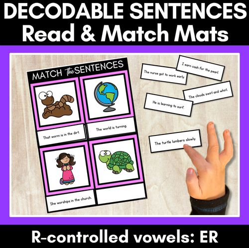 Resource preview 1 for R-Controlled Vowels ER Phoneme Decodable Sentence Mats - Read & Match